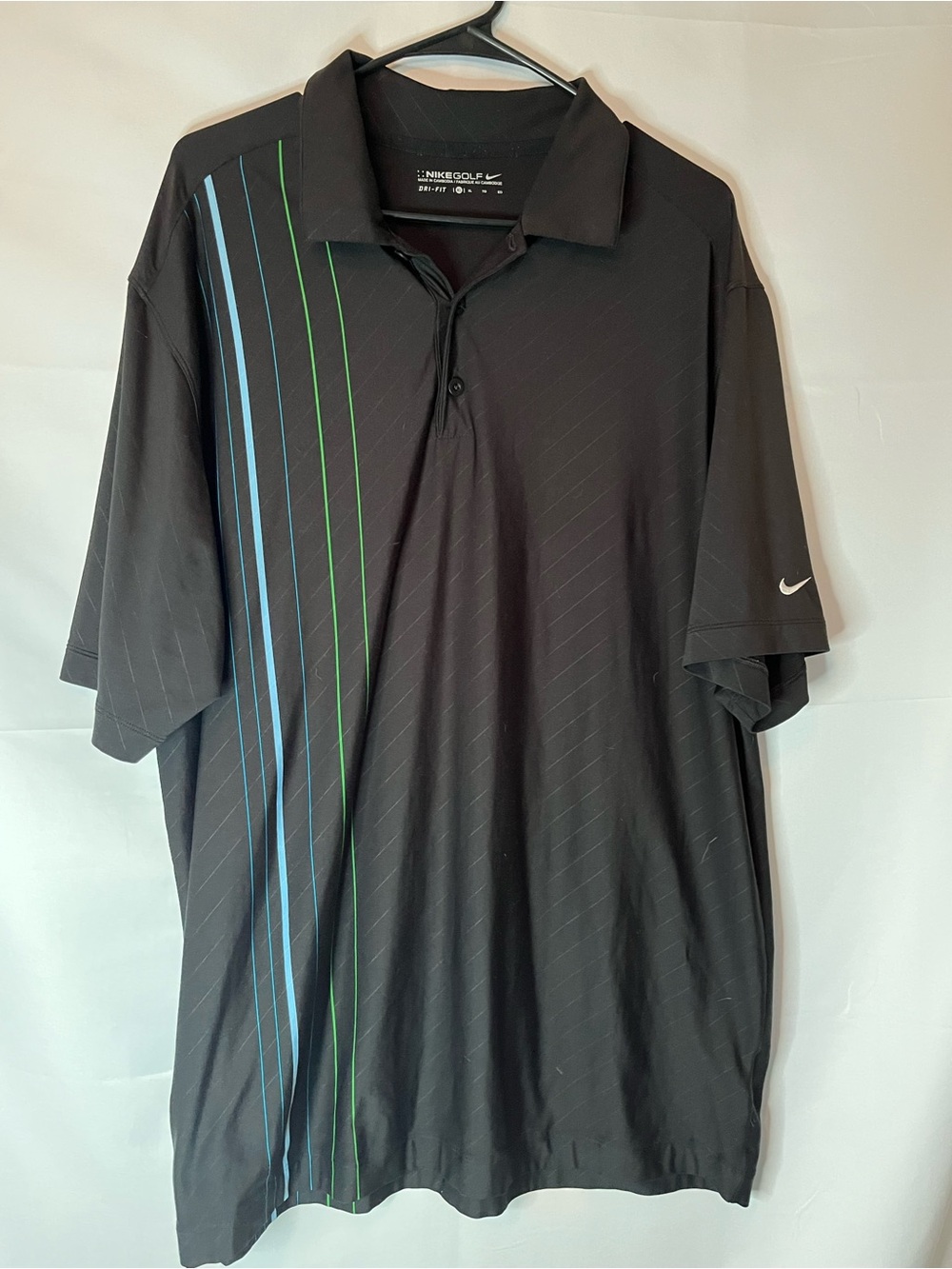 Nike Golf Black Polo with Blue and Green Vertical Stripes